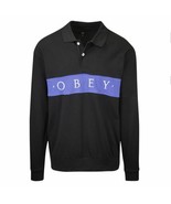 OBEY Men&#39;s Black Blue Button L/S Polo Shirt (S06) - £11.68 GBP