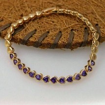 5Ct Heart Cut Purple Amethyst Lab Created Tennis Bracelet 14K Yellow Gold Plated - £267.79 GBP