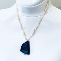 Carolee Genuine Cultured Freshwater Pearl Necklace Polished Obsidian Pendant - $16.14