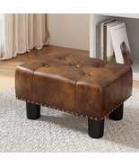 Lue Bona Small Tufted Foot Stool, Yellowish Brown Rivet Faux Leather, Couch - $46.96