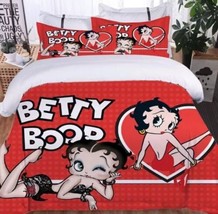 5pc. Betty Boop Red &amp; White Big Heart Full Queen Microfiber Duvet Comforter Set - £128.95 GBP+