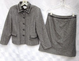 Pendleton Lambswool Wool Silk Flecked Leather Trim Suit Blazer Jacket Skirt 8 10 - £22.33 GBP