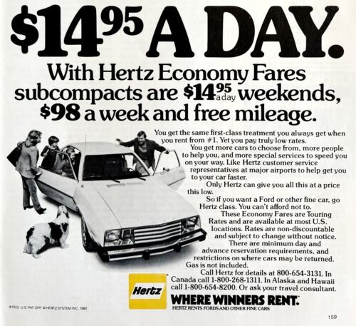 Hertz Car Rentals Economy Rates Fares 1979 Advertisement Automobilia DWKK4 - $24.99
