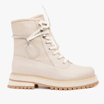 The Arata Cream Leather Lace-Up Ankle Women Boot With a Side Zipper image 4
