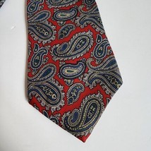 Hardy Amies Tie London All Silk Red Blue Paisley Mens Necktie 3.75&quot; x 59&quot; - £7.56 GBP