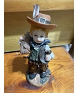 Cowboy Figurine Boy Getting Ready For Adventure Brown Hat Carrying Wood ... - £11.04 GBP