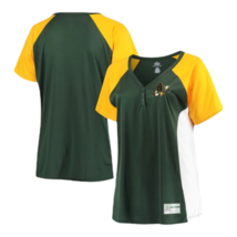 Oakland Athletics Majestic Women Rhinestone Henley V-Neck T-Shirt Green Size 3XL - £29.81 GBP
