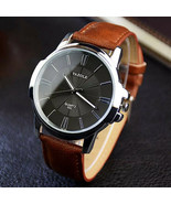 Luxury Mens Watch Blue Glass Analog Modern Business Watch Quartz Leather... - £9.47 GBP