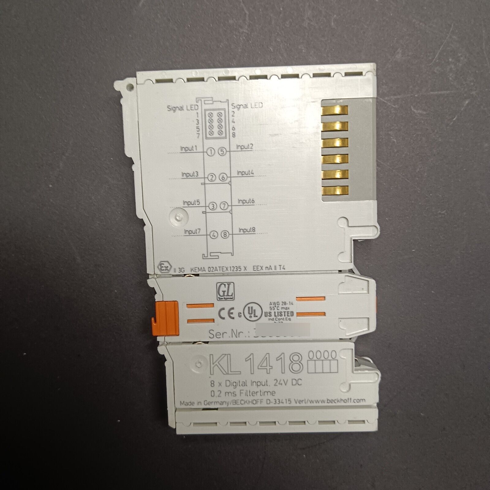 Beckhoff KL1418 8-Channel Digital Input Terminal Acquiring Binary Signal... - $125.00