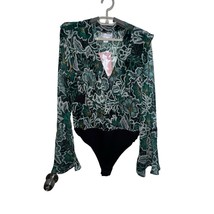 Bog Band Of The Free Bonnie Black Emerald Floral Long Sleeve Bodysuit Large New - £15.60 GBP