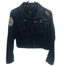 Harley Davidson Dark Blue Denim Motorcycle Jacket Coat Cropped Women’s L... - £54.23 GBP