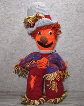 Vintage Folk Art Handmade Crocheted Halloween Scarecrow Plush Decor For Fall 25&quot; - £35.52 GBP