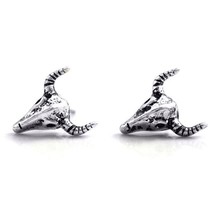 Small Antique Sterling Silver Oxidized Bull / Goat / Ram / Skull Stud Earrings - $16.82