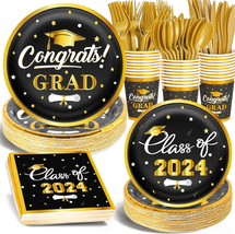 Graduation Party Supplies with Gold Foil, 175 Pcs Disposable Dinnerware ... - $37.22