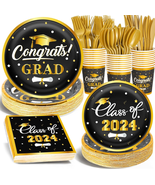 Graduation Party Supplies with Gold Foil, 175 Pcs Disposable Dinnerware ... - £29.40 GBP