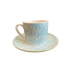 Large Fiorella Coffee mug and matching plate Light Blue and White - $19.77