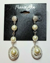 Franco Gia Silver Plated Earrings Cubic Zirconia Dangle W White Pearl   ... - £16.09 GBP