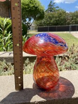 Mid-Century ￼Retro 8” Tall X 6” Wide Hand Blown Illuminated Art Glass Mushroom - £63.76 GBP