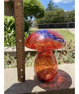 Mid-Century ￼Retro 8” Tall X 6” Wide Hand Blown Illuminated Art Glass Mushroom