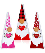 Valentines Gnomes Decor 3 Pieces Valentine&#39;s Day Gnomes Gnome Wooden Signs - £9.62 GBP