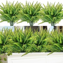 Cukyuk 12 Bundles Artificial Outdoor Plants Greenery Fake Boston Fern Bushes - £25.52 GBP
