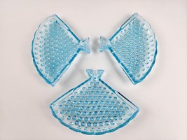 Set of 3 Fenton Blue Hobnail Opalescent vanity trinket tray fan ashtray - £23.45 GBP
