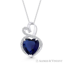 Double-Heart Simulated Sapphire &amp; Cubic Zirconia CZ Pave 14k White Gold Pendant - £138.64 GBP+