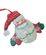 Hand Painted Wooden Ornament Santa Claus Hanging Christmas Tree Lights - $14.84