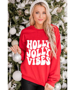 Red HOLLY JOLLY VIBES Graphic Crewneck Christmas Sweatshirt - $29.73 CAD