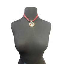 Avon Red Rope Necklace with Oval Silver Pendant Removable 15 inch - £13.32 GBP