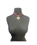 Avon Red Rope Necklace with Oval Silver Pendant Removable 15 inch - £13.29 GBP