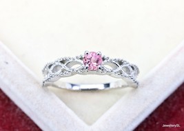 Natural pink Tourmaline Engagement Band, 14k gold/925 sterling silver women ring - £26.88 GBP