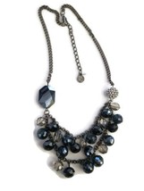 Vera Wang Dark Blue Silver Tone Multi Strand Rhinestone Beaded Ball Bib Necklace - £11.53 GBP