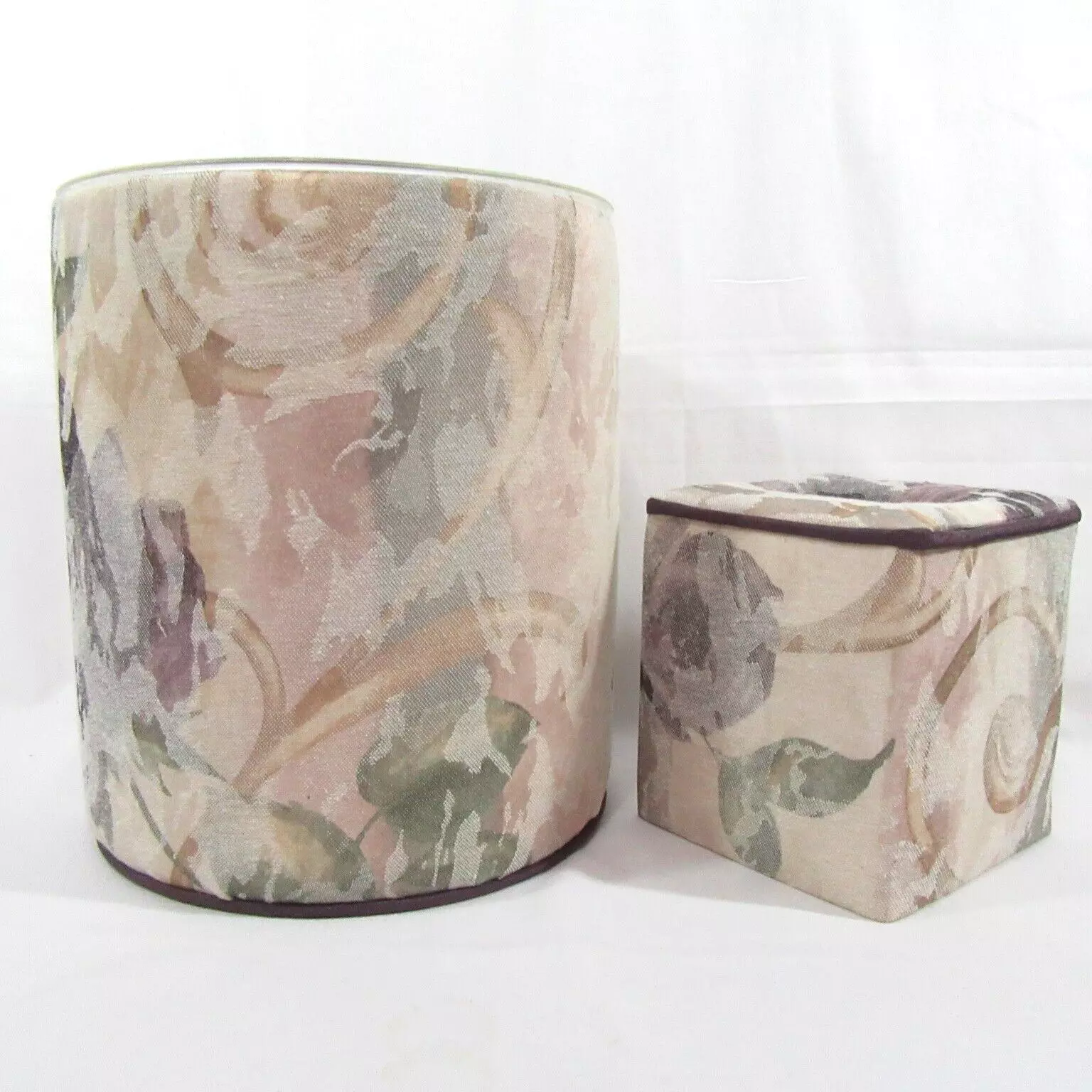 CROSCILL Chambord Rose Floral Amethyst Waste Basket and Tissue Box Cover - $110.00