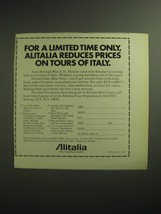 1974 Alitalia Airlines Ad - Alitalia reduces prices on Tours of Italy - $18.49