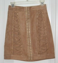 Balmain Paris Brown Lambskin Leather Lace Up Mini Skirt Size Women&#39;s 38  - £350.89 GBP