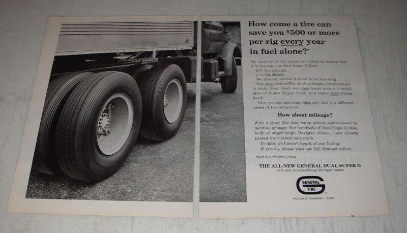 1963 General Tire Dual Super G Ad - How come a tire can save you $500 or more  - $18.49