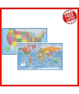 Laminated 24x36 World and USA Maps - Dry-Erase with Topographic Detail - $767.59 MXN