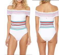 RED CARTER WHITE IPANEMA SMOCKED OFF THE SHOULDER ONE PIECE (M) $160 - $100.00