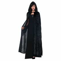 Black 55&quot; Full Length Panne Velvet Hooded Cloak Women&#39;s Adult Costume Accessory - £17.94 GBP