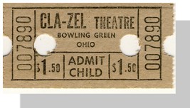 Cla-Zel Theatre Ticket, Tan, Bowling Green, Ohio/OH - $2.00