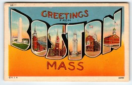 Greetings From Boston Massachusetts Postcard Large Big Letter Vintage 1945 HIR - £7.66 GBP