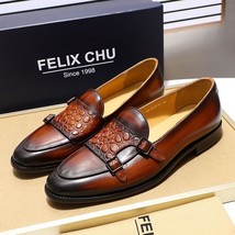 Retro Style High Quality Cow Leather Loafers Shoes Men Buckle Strap Flats Monk S - £104.32 GBP