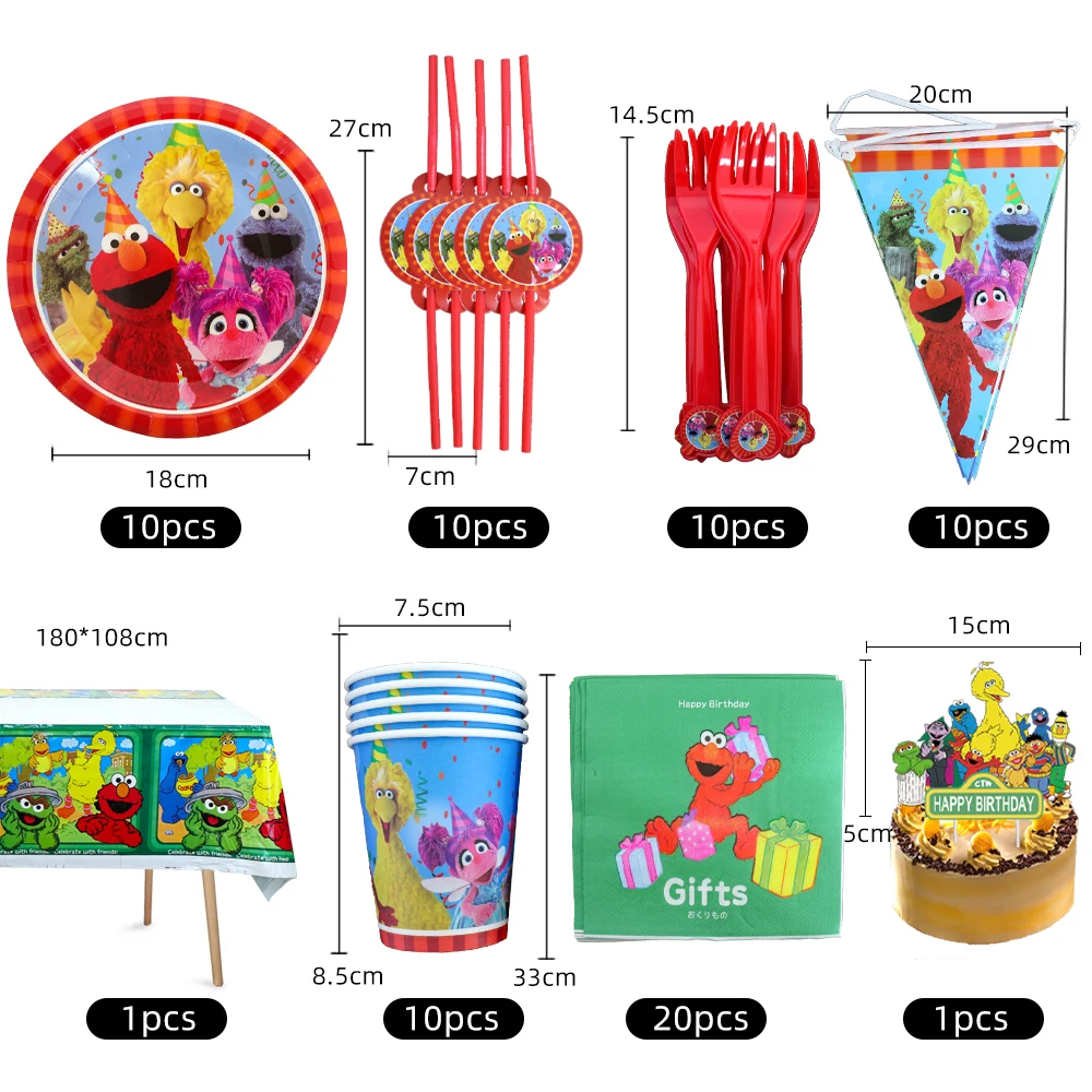 Play Sesame Street Party Decoration Elmo Theme Disposable Tableware Cup Plate Ta - £23.25 GBP