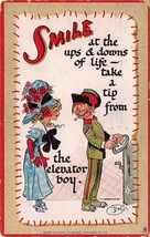 Dwig Comic Postcard Smile Downs of Life Tip From Elevator Boy Tuck Artist Signed - £7.74 GBP
