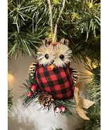 New Christmas Owl Red Buffalo Plaid Owl Christmas Tree Ornament - £4.80 GBP