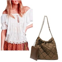 $193 2 Pcs Free People Ruffled Top Small 2 4 Ivory Embroidered + New Quilted Bag - $83.16