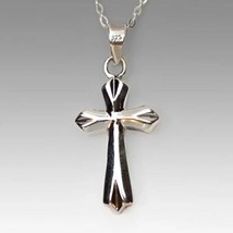 Beveled Cross Sterling Silver Funeral Cremation Urn Pendant w/Chain for Ashes - $149.99