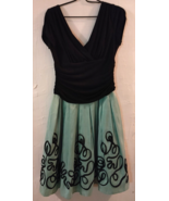 S.L. Fashions Black Minty Green V Neck Gown Rutching Midriff Flared Bott... - €15,48 EUR