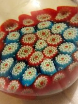 Millefiori Art Glass Paperweight 2&quot; Multi Color Flowers Mid Century - £14.16 GBP